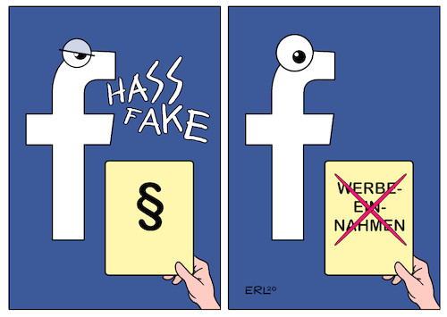 Cartoon: Facebook (medium) by Erl tagged politik,internet,social,media,facebook,hass,kommentare,fake,news,recht,gesetz,egal,werbeeinnahmen,stornierung,kunden,reaktion,karikatur,erl,politik,internet,social,media,facebook,hass,kommentare,fake,news,recht,gesetz,egal,werbeeinnahmen,stornierung,kunden,reaktion,karikatur,erl