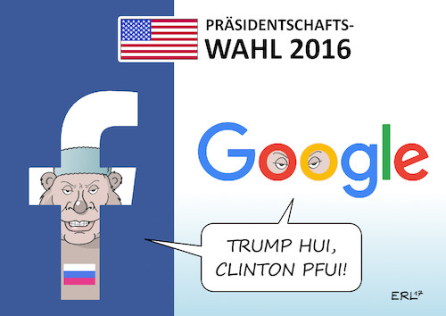 Cartoon: Facebook und Google (medium) by Erl tagged facebook,google,internet,konzern,anzeigen,werbung,usa,wahl,präsidentschaftswahl,wahlkampf,donald,trump,hillary,clinton,einfluss,russland,präsident,wladimir,putin,einmischung,destabilisierung,karikatur,erl,facebook,google,internet,konzern,anzeigen,werbung,usa,wahl,präsidentschaftswahl,wahlkampf,donald,trump,hillary,clinton,einfluss,russland,präsident,wladimir,putin,einmischung,destabilisierung,karikatur,erl