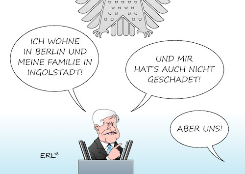 Cartoon: Familiennachzug (medium) by Erl tagged politik,flüchtlingspolitik,bundestag,debatte,flüchtlinge,familiennachzug,integration,anzahl,grenze,konzept,bundesregierung,große,koalition,cdu,csu,spd,innenminister,horst,seehofer,berlin,familie,bayern,ingolstadt,einwurf,zwischenruf,links,karikatur,erl,politik,flüchtlingspolitik,bundestag,debatte,flüchtlinge,familiennachzug,integration,anzahl,grenze,konzept,bundesregierung,große,koalition,cdu,csu,spd,innenminister,horst,seehofer,berlin,familie,bayern,ingolstadt,einwurf,zwischenruf,links,karikatur,erl