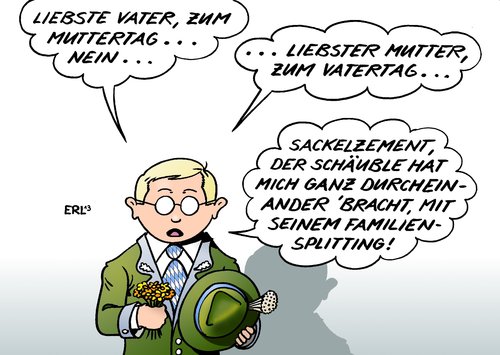 Cartoon: Familiensplitting (medium) by Erl tagged schäuble,ehegattensplitting,familiensplitting,ehe,homoehe,gleichstellung,csu,generalsekretär,dobrindt,familienbild,tradition,mutter,vater,muttertag,vatertag,schäuble,ehegattensplitting,familiensplitting,ehe,homoehe,gleichstellung,csu,generalsekretär,dobrindt,familienbild,tradition,mutter,vater,muttertag,vatertag