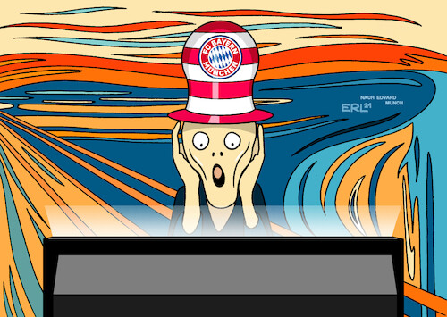 Cartoon: FC Bayern Munch (medium) by Erl tagged politik,sport,dfb,pokal,niederlage,fc,bayern,münchen,demütigung,trauma,kunst,malerei,bild,der,schrei,edvard,munch,karikatur,erl,politik,sport,dfb,pokal,niederlage,fc,bayern,münchen,demütigung,trauma,kunst,malerei,bild,der,schrei,edvard,munch,karikatur,erl