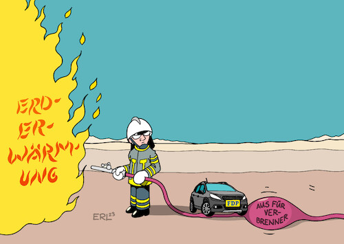 Cartoon: FDP against Future (medium) by Erl tagged politik,klima,klimawandel,klimakrise,erderwärmung,klimaschutz,klimapolitik,eu,plan,aus,verbrennungsmotor,2035,blockade,fdp,deutschland,feuerwehr,schlauch,suv,klientelpartei,auto,autoindustrie,karikatur,erl,politik,klima,klimawandel,klimakrise,erderwärmung,klimaschutz,klimapolitik,eu,plan,aus,verbrennungsmotor,2035,blockade,fdp,deutschland,feuerwehr,schlauch,suv,klientelpatei,auto,autoindustrie,karikatur,erl