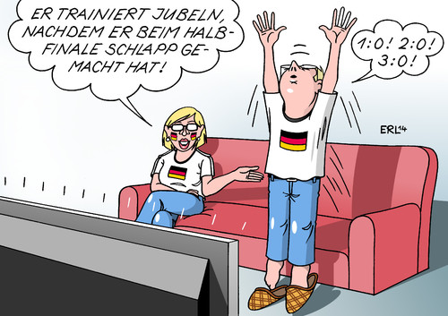 Cartoon: Finale (medium) by Erl tagged fußball,weltmeisterschaft,wm,halbfinale,brasilien,deutschland,zu,sieg,niederlage,historisch,geschichte,jubel,finale,training,trainieren,fernsehen,zuschauer,fußball,weltmeisterschaft,wm,halbfinale,brasilien,deutschland,zu,sieg,niederlage,historisch,geschichte,jubel,finale,training,trainieren,fernsehen,zuschauer