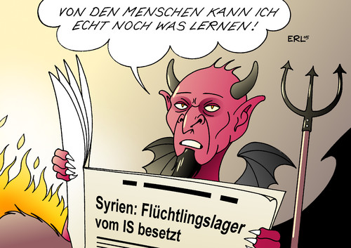 Cartoon: Flüchtlingslager IS (medium) by Erl tagged syrien,bürgerkrieg,flüchtlinge,flucht,lager,flüchtlingslager,is,islamischer,staat,islamismus,terrorismus,besetzung,mord,folter,verbrechen,hölle,teufel,mensch,menschen,zeitung,nachrichten,karikatur,erl,syrien,bürgerkrieg,flüchtlinge,flucht,lager,flüchtlingslager,is,islamischer,staat,islamismus,terrorismus,besetzung,mord,folter,verbrechen,hölle,teufel,mensch,menschen,zeitung,nachrichten