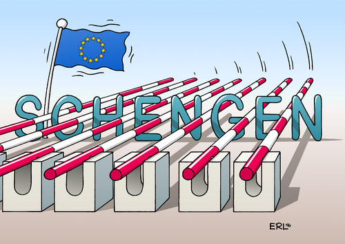 Cartoon: Flüchtlingspolitik Ausblick (medium) by Erl tagged flüchtlinge,eu,flüchtlingspolitik,ausblick,grenzen,schengen,schengenraum,freizügigkeit,schlagbaum,hindernis,abschottung,europa,flagge,karikatur,erl,flüchtlinge,eu,flüchtlingspolitik,ausblick,grenzen,schengen,schengenraum,freizügigkeit,schlagbaum,hindernis,abschottung,europa,flagge,karikatur,erl