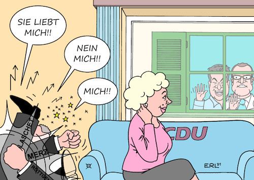 Cartoon: Folge deinem Herzen (medium) by Erl tagged politik,partei,cdu,suche,vorsitz,vorsitzender,kandidaten,armin,laschet,norbert,röttgen,friedrich,merz,umfragen,beliebtheit,jens,spahn,gesundheitsminister,markus,söder,ministerpräsident,bayern,csu,entscheider,corona,pandemie,karikatur,erl,politik,partei,cdu,suche,vorsitz,vorsitzender,kandidaten,armin,laschet,norbert,röttgen,friedrich,merz,umfragen,beliebtheit,jens,spahn,gesundheitsminister,markus,söder,ministerpräsident,bayern,csu,entscheider,corona,pandemie,karikatur,erl