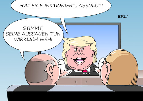 Cartoon: Folter Trump (medium) by Erl tagged usa,präsident,donald,trump,aussage,befürwortung,folter,rechtsstaat,demokratie,menschenrechte,freiheit,aufklärung,schmerzen,fernsehen,karikatur,erl,usa,präsident,donald,trump,aussage,befürwortung,folter,rechtsstaat,demokratie,menschenrechte,freiheit,aufklärung,schmerzen,fernsehen,karikatur,erl