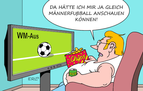 Cartoon: Frauenfußball (medium) by Erl tagged politik,sport,fußball,frauen,frauenfußball,weltmeisterschaft,wm,2023,australien,neuseeland,aus,deutschland,vorrunde,südkorea,2018,2022,männer,männerfußball,fernsehen,zuschauer,fan,karikatur,erl,politik,sport,fußball,frauen,frauenfußball,weltmeisterschaft,wm,2023,australien,neuseeland,aus,deutschland,vorrunde,südkorea,2018,2022,männer,männerfußball,fernsehen,zuschauer,fan,karikatur,erl