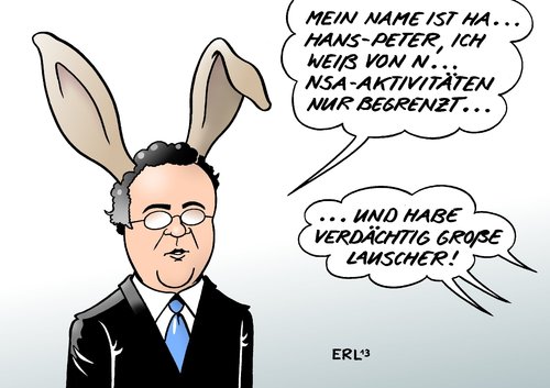 Cartoon: Friedrich (medium) by Erl tagged geheimdienst,usa,nsa,abhörskandal,spionage,überwachung,internet,email,telefon,deutschland,bnd,daten,datenschutz,bundesinnenminister,hans,peter,friedrich,aussage,parlament,kontrollgremium,name,hase,lauscher,geheimdienst,usa,nsa,abhörskandal,spionage,überwachung,internet,email,telefon,deutschland,bnd,daten,datenschutz,bundesinnenminister,hans,peter,friedrich,aussage,parlament,kontrollgremium,name,hase,lauscher