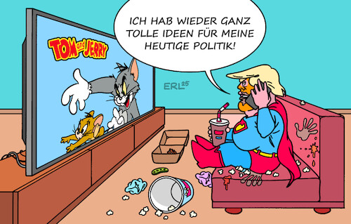 Cartoon: Frühstücksfernsehen (medium) by Erl tagged politik,usa,präsident,donald,trump,verhalten,kindisch,aggressiv,ideen,frühstücksfernsehen,tom,und,jerry,karikatur,erl,politik,usa,präsident,donald,trump,verhalten,kindisch,aggressiv,ideen,frühstücksfernsehen,tom,und,jerry,karikatur,erl