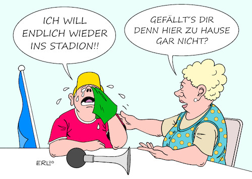 Cartoon: Fußballfan (medium) by Erl tagged politik,sport,corona,virus,pandemie,fußball,stadion,spiele,geisterspiele,rückkehr,fans,zuschauer,schwierig,hygiene,konzept,fan,mutter,zuhause,karikatur,erl,politik,sport,corona,virus,pandemie,fußball,stadion,spiele,geisterspiele,rückkehr,fans,zuschauer,schwierig,hygiene,konzept,fan,mutter,zuhause,karikatur,erl