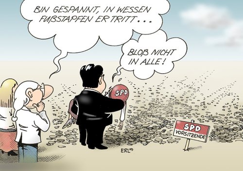 Cartoon: Fußstapfen (medium) by Erl tagged spd,vorsitz,vorsitzende,nachfolge,sigmar,gabriel,fußstapfen,spd,vorsitz,vorsitzende,nachfolge,sigmar gabriel,fußstapfen,sigmar,gabriel