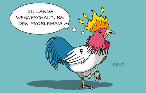 Cartoon: Gallischer Hahn (medium) by Erl tagged politik,frankreich,unruhen,gewalt,tod,jugendlicher,erschossen,polizei,proteste,feuer,zerstörung,scheitern,integration,gerechtigkeit,probleme,verdrängung,gallischer,hahn,kamm,karikatur,erl,politik,frankreich,unruhen,gewalt,tod,jugendlicher,erschossen,polizei,proteste,feuer,zerstörung,scheitern,integration,gerechtigkeit,probleme,verdrängung,gallischer,hahn,kamm,karikatur,erl