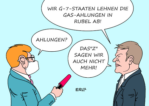 Cartoon: Gas-Zahlungen (medium) by Erl tagged politik,krieg,angriff,überfall,wladimir,putin,russland,ukraine,reaktion,westen,usa,eu,g7,sanktionen,gegenreaktion,zahlungen,öl,gas,rubel,ablehnung,wirtschaftsminister,robert,habeck,symbol,verbot,länder,karikatur,erl,politik,krieg,angriff,überfall,wladimir,putin,russland,ukraine,reaktion,westen,usa,eu,g7,sanktionen,gegenreaktion,zahlungen,öl,gas,rubel,ablehnung,wirtschaftsminister,robert,habeck,symbol,verbot,länder,karikatur,erl