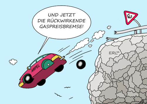 Cartoon: Gaspreisbremse (medium) by Erl tagged politik,krieg,russland,ukraine,energie,gas,knappheit,verteuerung,ampel,hilfe,entlastung,gaspreis,bremse,gaspreisbremse,märz,spät,korrektur,rückwirkend,januar,spd,grüne,fdp,auto,abgrund,karikatur,erl,politik,krieg,russland,ukraine,energie,gas,knappheit,verteuerung,ampel,hilfe,entlastung,gaspreis,bremse,gaspreisbremse,märz,spät,korrektur,rückwirkend,januar,spd,grüne,fdp,auto,abgrund,karikatur,erl