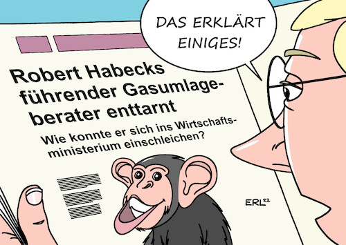 Cartoon: Gasumlage Erklärung (medium) by Erl tagged politik,krieg,russland,ukraine,gas,knappheit,verteuerung,gefahr,insolvenz,gasimporteure,uniper,verstaatlichung,wirtschaftsminister,robert,habeck,grüne,infragestellung,beibehaltung,gasumlage,verwirrung,bürgerinnen,bürger,berater,schimpanse,karikatur,erl,politik,krieg,russland,ukraine,gas,knappheit,verteuerung,gefahr,insolvenz,gasimporteure,uniper,verstaatlichung,wirtschaftsminister,robert,habeck,grüne,infragestellung,beibehaltung,gasumlage,verwirrung,bürgerinnen,bürger,berater,schimpanse,karikatur,erl