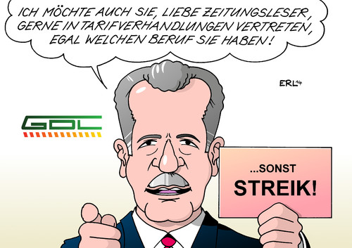 Cartoon: GDL (medium) by Erl tagged gdl,gewerkschaft,lokomotivführer,chef,claus,weselsky,tarifverhandlungen,vertretung,beruf,zeitung,zeitungsleser,streik,bahn,karikatur,erl,gdl,gewerkschaft,lokomotivführer,chef,claus,weselsky,tarifverhandlungen,vertretung,beruf,zeitung,zeitungsleser,streik,bahn