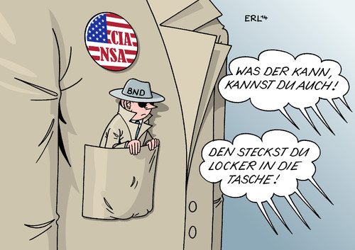 Cartoon: Gegenspionage (medium) by Erl tagged usa,geheimdienst,cia,nsa,spionage,freunde,überwachung,abhöraffäre,doppelagent,bnd,zusammenarbeit,forderung,gegenspionage,reaktion,usa,geheimdienst,cia,nsa,spionage,freunde,überwachung,abhöraffäre,doppelagent,bnd,zusammenarbeit,forderung,gegenspionage,reaktion