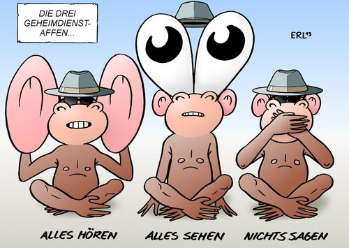 Cartoon: Geheimdienstaffen (medium) by Erl tagged geheimdienst,usa,nsa,abhörskandal,spionage,überwachung,internet,email,telefon,deutschland,bnd,daten,datenschutz,gleichnis,drei,affen,hören,sehen,sagen,alles,nichts,geheimdienst,usa,nsa,abhörskandal,spionage,überwachung,internet,email,telefon,deutschland,bnd,daten,datenschutz,gleichnis,drei,affen,hören,sehen,sagen,alles,nichts