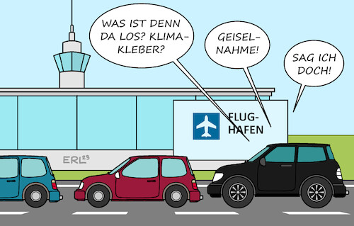 Cartoon: Geiselnahme (medium) by Erl tagged politik,klima,klimawandel,erderwärmung,co2,flugverkehr,protest,letzte,generation,kleben,klimakleber,straßen,blockade,auto,autofahrer,genervt,empfinden,geiselnahme,flughafen,karikatur,erl,politik,klima,klimawandel,erderwärmung,co2,flugverkehr,protest,letzte,generation,kleben,klimakleber,straßen,blockade,auto,autofahrer,genervt,empfinden,geiselnahme,flughafen,karikatur,erl