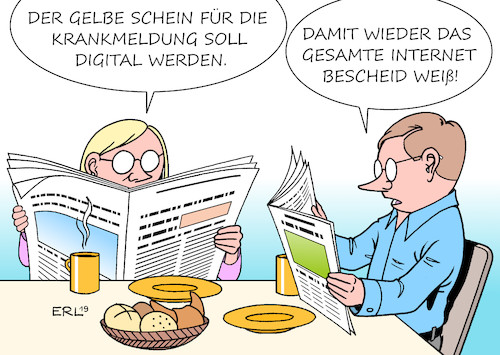 Cartoon: Gelber Schein (medium) by Erl tagged politik,groko,cdu,csu,spd,bundesregierung,kabinett,gesetzentwurf,bürokratie,abbau,bürokratieabbau,gelber,schein,krankmeldung,digital,patientendaten,datenleck,internet,karikatur,erl,politik,groko,cdu,csu,spd,bundesregierung,kabinett,gesetzentwurf,bürokratie,abbau,bürokratieabbau,gelber,schein,krankmeldung,digital,patientendaten,datenleck,internet,karikatur,erl