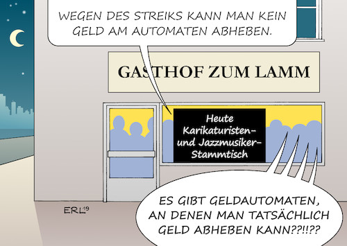 Cartoon: Geldautomaten (medium) by Erl tagged politik,dienstleistung,geldtransport,fahrer,streik,warnstreik,gewerkschaft,verdi,geldautomat,bank,geld,armut,reichtum,künstler,karikaturisten,musiker,jazz,brotlose,kunst,karikatur,erl,politik,dienstleistung,geldtransport,fahrer,streik,warnstreik,gewerkschaft,verdi,geldautomat,bank,geld,armut,reichtum,künstler,karikaturisten,musiker,jazz,brotlose,kunst,karikatur,erl