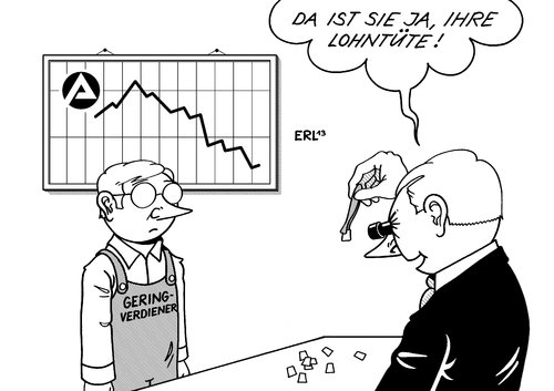 Cartoon: Geringverdiener (medium) by Erl tagged arbeitsloigkeit,niedrig,niedriglohnsektot,geringverdiener,lebensunterhalt,lohn,lohntüte