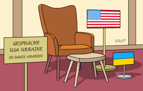 Cartoon: Gespräche USA-Ukraine (medium) by Erl tagged politik,krieg,überfall,russland,ukraine,usa,trump,demütigung,selensyj,gespräche,saudi,arabien,stuhl,schemel,karikatur,erl,politik,krieg,überfall,russland,ukraine,usa,trump,demütigung,selensyj,gespräche,saudi,arabien,stuhl,schemel,karikatur,erl