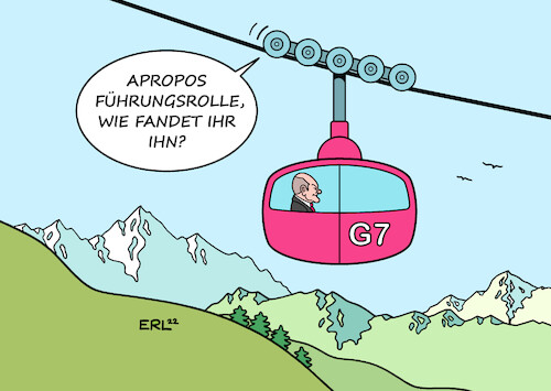 Cartoon: Gipfelbilanz (medium) by Erl tagged politik,g7,gipfel,themen,krieg,russland,ukraine,klimawandel,hunger,energie,bundeskanzler,olaf,scholz,gastgeber,führung,führungsrolle,bilanz,berge,seilbahn,gondel,karikatur,erl,politik,g7,gipfel,themen,krieg,russland,ukraine,klimawandel,hunger,energie,bundeskanzler,olaf,scholz,gastgeber,führung,führungsrolle,bilanz,berge,seilbahn,gondel,karikatur,erl