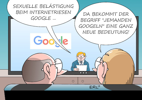 Cartoon: Google (medium) by Erl tagged politik,it,informationstechnologie,internet,konzern,google,mitarbeiter,sexuelle,belästigung,entlassung,abfindung,suchmaschine,googeln,begriff,bedeutung,nachrichten,fernsehen,mann,frau,karikatur,erl,politik,it,informationstechnologie,internet,konzern,google,mitarbeiter,sexuelle,belästigung,entlassung,abfindung,suchmaschine,googeln,begriff,bedeutung,nachrichten,fernsehen,mann,frau,karikatur,erl