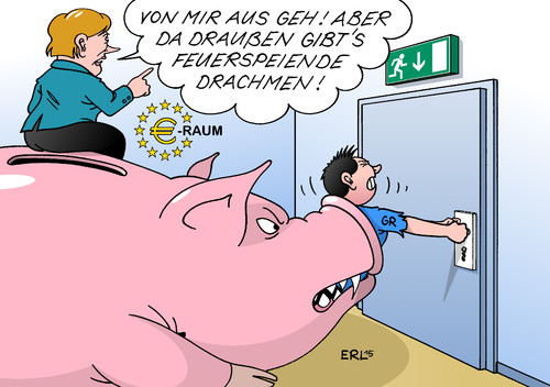 Cartoon: Grexit (medium) by Erl tagged griechenland,neuwahlen,syriza,ausstieg,sparkurs,euro,eurozone,euroraum,sparschwein,notausgang,drachme,feuerspwiender,drache,bundeskanzlerin,angela,merkel,karikatur,erl,griechenland,neuwahlen,syriza,ausstieg,sparkurs,euro,eurozone,euroraum,sparschwein,notausgang,drachme,feuerspwiender,drache,bundeskanzlerin,angela,merkel