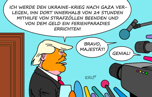 Cartoon: Größter Stratege aller Zeiten (medium) by Erl tagged politik,usa,präsident,donald,trump,pläne,ukraine,krieg,gaza,strafzölle,wirr,schädlich,illegal,karikatur,erl,politik,usa,präsident,donald,trump,pläne,ukraine,krieg,gaza,strafzölle,wirr,schädlich,illegal,karikatur,erl