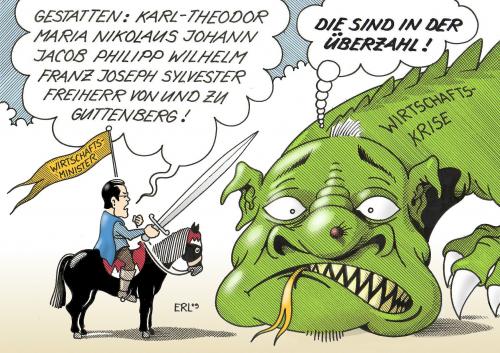 Cartoon: Guttenberg (medium) by Erl tagged guttenberg,von,und,zu,karl,theodor,freiherr,wirtschaftsminister,wirtschaft,minister,ritter,drache,krise,überzahl,guttenberg,freiherr,wirtschaftsminister,wirtschaft,minister,ritter,drache,krise,wirtschaftskrise,finanzkrise