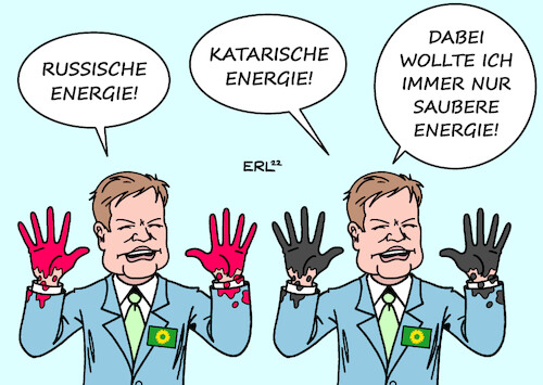 Cartoon: Habeck Energie (medium) by Erl tagged politik,krieg,angriff,überfall,wladimir,putin,russland,ukraine,westen,usa,eu,deutschland,sanktionen,alternativer,anbieter,katar,öl,gas,missachtung,menschenrechte,demokratie,erneuerbare,energien,sauber,wirtschaftsminister,robert,habeck,grüne,hände,schmutzig,blut,erdöl,karikatur,erl,politik,krieg,angriff,überfall,wladimir,putin,russland,ukraine,westen,usa,eu,deutschland,sanktionen,alternativer,anbieter,katar,öl,gas,missachtung,menschenrechte,demokratie,erneuerbare,energien,sauber,wirtschaftsminister,robert,habeck,grüne,hände,schmutzig,blut,erdöl,karikatur,erl