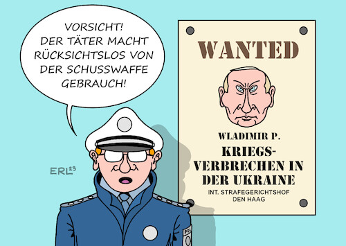 Cartoon: Haftbefehl (medium) by Erl tagged politik,krieg,angriff,überfall,russland,ukraine,internationaler,strafgerichtshof,den,haag,haftbefehl,wladimir,putin,kriegsverbrechen,fahndung,plakat,polizei,polizist,karikatur,erl,politik,krieg,angriff,überfall,russland,ukraine,internationaler,strafgerichtshof,den,haag,haftbefehl,wladimir,putin,kriegsverbrechen,fahndung,plakat,polizei,polizist,karikatur,erl