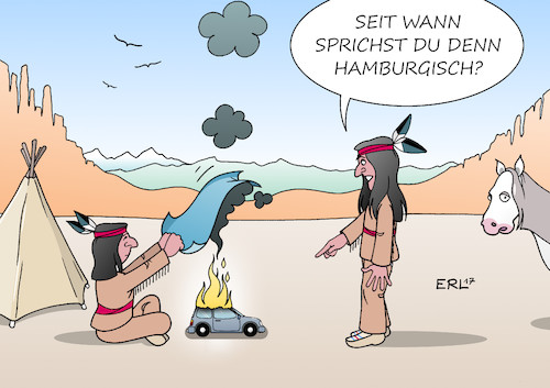 Cartoon: Hamburgisch (medium) by Erl tagged g20,gipfel,hamburg,treffen,industrieländer,schwellenländer,welt,globalisierung,globalisierungsgegner,linksautonome,linksradikale,schwarzer,block,randale,krawalle,zerstörung,feuer,auto,brand,anzünden,sprache,gewalt,zeichen,signal,rauchzeichen,indianer,fremdsprache,karikatur,erl,g20,gipfel,hamburg,treffen,industrieländer,schwellenländer,welt,globalisierung,globalisierungsgegner,linksautonome,linksradikale,schwarzer,block,randale,krawalle,zerstörung,feuer,auto,brand,anzünden,sprache,gewalt,zeichen,signal,rauchzeichen,indianer,fremdsprache,karikatur,erl