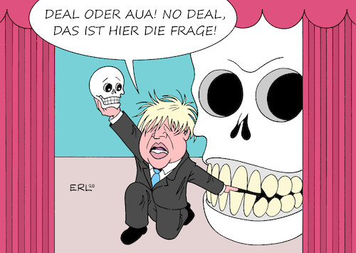 Cartoon: Hamlet Johnson (medium) by Erl tagged politik,brexit,austritt,großbritannien,eu,verhandlungen,handelsabkommen,premierminister,boris,johnson,tricks,poker,falschspieler,einstimmung,bevölkerung,no,deal,hamlet,sein,oder,nichtsein,drama,shakespeare,theater,karikatur,erl,politik,brexit,austritt,großbritannien,eu,verhandlungen,handelsabkommen,premierminister,boris,johnson,tricks,poker,falschspieler,einstimmung,bevölkerung,no,deal,hamlet,sein,oder,nichtsein,drama,shakespeare,theater,karikatur,erl