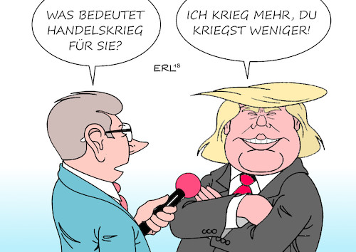 Cartoon: Handelskrieg (medium) by Erl tagged politik,usa,präsident,donald,trump,rechtspopulismus,nationalismus,handelsbarrieren,strafzölle,stahl,aluminium,eu,reaktion,gegenmassnahmen,eskalation,handelskrieg,wirtschaft,handel,freihandel,egoismus,bedrohung,unternehmen,europa,karikatur,erl,politik,usa,präsident,donald,trump,rechtspopulismus,nationalismus,handelsbarrieren,strafzölle,stahl,aluminium,eu,reaktion,gegenmassnahmen,eskalation,handelskrieg,wirtschaft,handel,freihandel,egoismus,bedrohung,unternehmen,europa,karikatur,erl