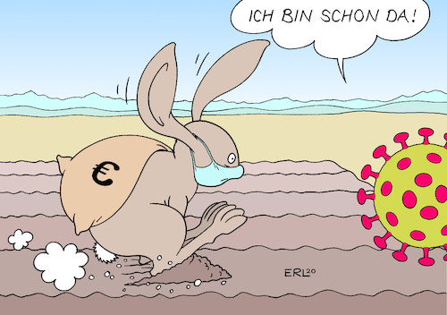 Cartoon: Hase und Igel (medium) by Erl tagged politik,gesundheit,krankheit,infektion,corona,virus,coronavirus,covid19,angst,maßnahmen,quarantäne,absagen,großveranstaltungen,hilfe,wirtschaft,euro,geld,wettlauf,hase,igel,karikatur,erl,politik,gesundheit,krankheit,infektion,corona,virus,coronavirus,covid19,angst,maßnahmen,quarantäne,absagen,großveranstaltungen,hilfe,wirtschaft,euro,geld,wettlauf,hase,igel,karikatur,erl