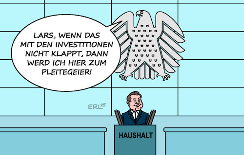 Cartoon: Haushalt (medium) by Erl tagged politik,bundestag,haushalt,finanzminister,lars,klingbeil,schulden,investitionen,adler,pleitegeier,karikatur,erl,politik,bundestag,haushalt,finanzminister,lars,klingbeil,schulden,investitionen,adler,pleitegeier,karikatur,erl