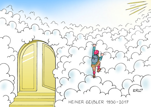 Cartoon: Heiner Geißler (medium) by Erl tagged heiner,geißler,tod,cdu,politiker,generalsekretär,minister,familie,soziales,querdenker,rechts,konservativ,links,globalisierungsgegner,kritiker,christ,jesuit,bergsteiger,schlichter,himmelstor,himmel,gott,wolken,karikatur,erl,heiner,geißler,tod,cdu,generalsekretär,minister,familie,soziales,querdenker,rechts,konservativ,links,globalisierungsgegner,kritiker,christ,jesuit,bergsteiger,schlichter,himmelstor,himmel,gott,wolken,karikatur,erl