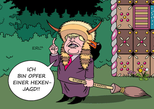 Cartoon: Hexenjagd (medium) by Erl tagged politik,expräsident,donald,trump,wahlniederlage,sturm,kapitol,gewalt,verhinderung,wahl,joe,biden,präsident,untersuchungsausschuss,empfehlung,anklage,opfer,hexenjagd,hexe,hexenhäuschen,hexenbesen,besen,rabe,karikatur,erl,politik,expräsident,donald,trump,wahlniederlage,sturm,kapitol,gewalt,verhinderung,wahl,joe,biden,präsident,untersuchungsausschuss,empfehlung,anklage,opfer,hexenjagd,hexe,hexenhäuschen,hexenbesen,besen,rabe,karikatur,erl