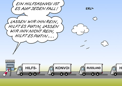 Cartoon: Hilfskonvoi (medium) by Erl tagged ukraine,konflikt,ostukraine,separatisten,russland,präsident,putin,hilfsgüter,konvoi,hilfskonvoi,verdacht,waffen,schmuggel,waffenschmuggel,fahrer,soldaten,grenze,einlass,abweisung,hilfe,nutzen,ukraine,konflikt,ostukraine,separatisten,russland,präsident,putin,hilfsgüter,konvoi,hilfskonvoi,verdacht,waffen,schmuggel,waffenschmuggel,fahrer,soldaten,grenze,einlass,abweisung,hilfe,nutzen