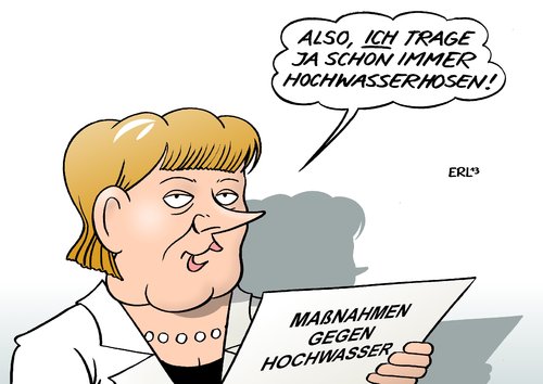 Cartoon: Hochwasserschutz (medium) by Erl tagged hochwasser,hochwasserschutz,maßnahmen,bundesregierung,bundeskanzlerin,angela,merkel,kleidung,mode,hochwasserhose,hochwasser,hochwasserschutz,maßnahmen,bundesregierung,bundeskanzlerin,angela,merkel,kleidung,mode,hochwasserhose