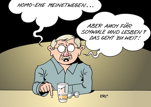 Cartoon: Homo-Ehe (medium) by Erl tagged homosexualität,gleichgeschlechtlich,homoehe,ehe,gleichstellung,steuer,entlastung,rechte,pflichten,konservativ,stammtisch,schwul,lesbisch,schwule,lesben,hetero,heterosexuell,homosexualität,gleichgeschlechtlich,homoehe,ehe,gleichstellung,steuer,entlastung,rechte,pflichten,konservativ