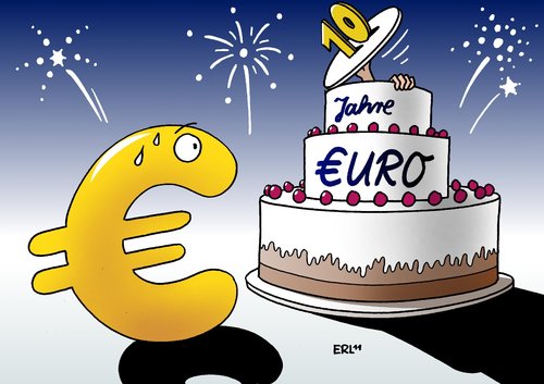 Cartoon: Hopp oder Topp (medium) by Erl tagged euro,10,zehn,jahre,jubiläum,geburtstag,krise,entscheidung,überleben,scheitern,hopp,oder,topp,torte,überraschung,silvester,neujahr,euro,jubiläum,geburtstag,krise,entscheidung,überleben,scheitern,überraschung,silvester,2012