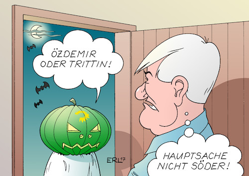 Cartoon: Horsts Halloween (medium) by Erl tagged halloween,grusel,schrecken,süßes,oder,saures,horst,seehofer,ministerpräsident,bayern,jamaika,sondierung,gespräche,streitpunkt,migration,zuwanderung,asylpolitik,obergrenze,konflikt,bündnis,90,die,grünen,jürgen,trittin,cem,özdemir,csu,kronprinz,parteifreund,erzfeind,markus,söder,nachfolge,verhinderung,kritik,rücktrittsforderung,verluste,bundestagswahl,karikatur,erl,halloween,grusel,schrecken,süßes,oder,saures,horst,seehofer,ministerpräsident,bayern,jamaika,sondierung,gespräche,streitpunkt,migration,zuwanderung,asylpolitik,obergrenze,konflikt,bündnis,90,die,grünen,jürgen,trittin,cem,özdemir,csu,kronprinz,parteifreund,erzfeind,markus,söder,nachfolge,verhinderung,kritik,rücktrittsforderung,verluste,bundestagswahl,karikatur,erl