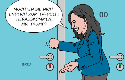 Cartoon: Hosen voll (medium) by Erl tagged politik,usa,wahl,präsidentschaft,präsidentschaftwahl,präsident,joe,biden,rückzug,kandidatur,demokraten,kandidatin,vizepräsidentin,kamala,harris,wandlung,beliebtheit,verunsicherung,kandidat,republikaner,donald,trump,absage,tv,duell,zusage,bedingungen,angst,schiss,schisser,hosen,voll,toilette,klo,einsperren,karikatur,erl,politik,usa,wahl,präsidentschaft,präsidentschaftwahl,präsident,joe,biden,rückzug,kandidatur,demokraten,kandidatin,vizepräsidentin,kamala,harris,wandlung,beliebtheit,verunsicherung,kandidat,republikaner,donald,trump,absage,tv,duell,zusage,bedingungen,angst,schiss,schisser,hosen,voll,toilette,klo,einsperren,karikatur,erl