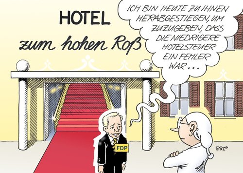 Cartoon: Hotel (medium) by Erl tagged fdp,hotel,mehrwertsteuer,senkung,fehler,hohes,roß,herabsteigen,christian,lindner,fdp,hotel,mehrwertsteuer,senkung,fehler,hohes,roß,herabsteigen,christian lindner,mwst,christian,lindner