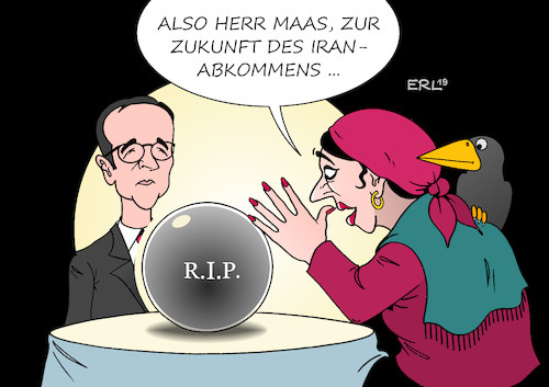 Cartoon: Iran-Abkommen (medium) by Erl tagged politik,iran,atomwaffen,atomabkommen,usa,eu,russland,china,präsident,donald,trump,ausstieg,drohung,sanktionen,reise,gespräche,außenminister,deutschland,heiko,maas,ergebnis,null,zukunft,wahrsagerin,glaskugel,rabe,karikatur,erl,politik,iran,atomwaffen,atomabkommen,usa,eu,russland,china,präsident,donald,trump,ausstieg,drohung,sanktionen,reise,gespräche,außenminister,deutschland,heiko,maas,ergebnis,null,zukunft,wahrsagerin,glaskugel,rabe,karikatur,erl